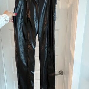 Vici Grey Lab Sleek Black Faux Leather Pants with split hem